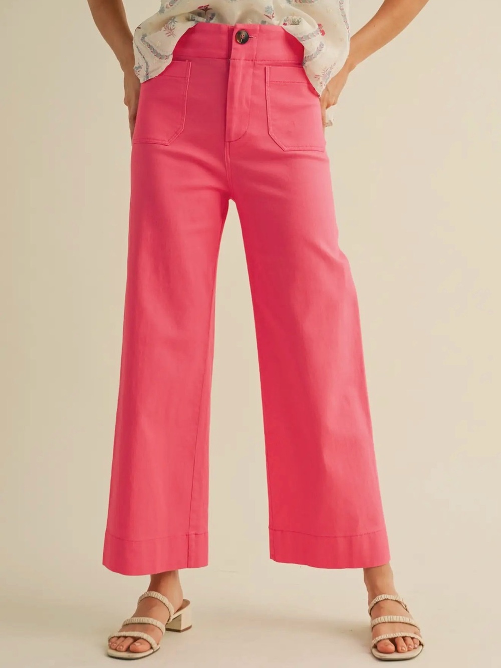 High-Rise Cropped Wide-Leg Jeans in Bright Pink - Picture 2 of 6